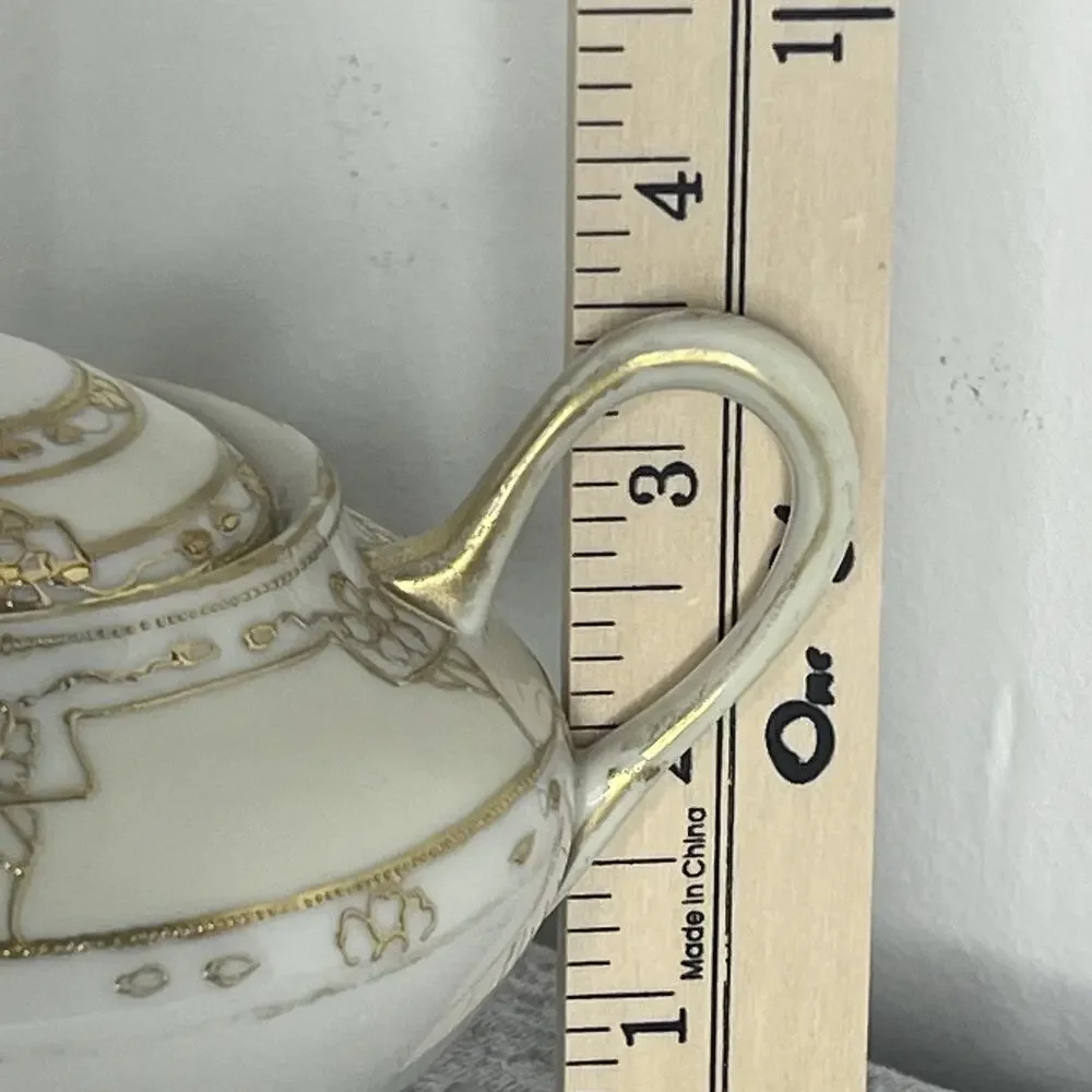 Antique 1910’s Maruki Nippon Hand-Painted With Raised Gold Sugar Bowl, Japan
